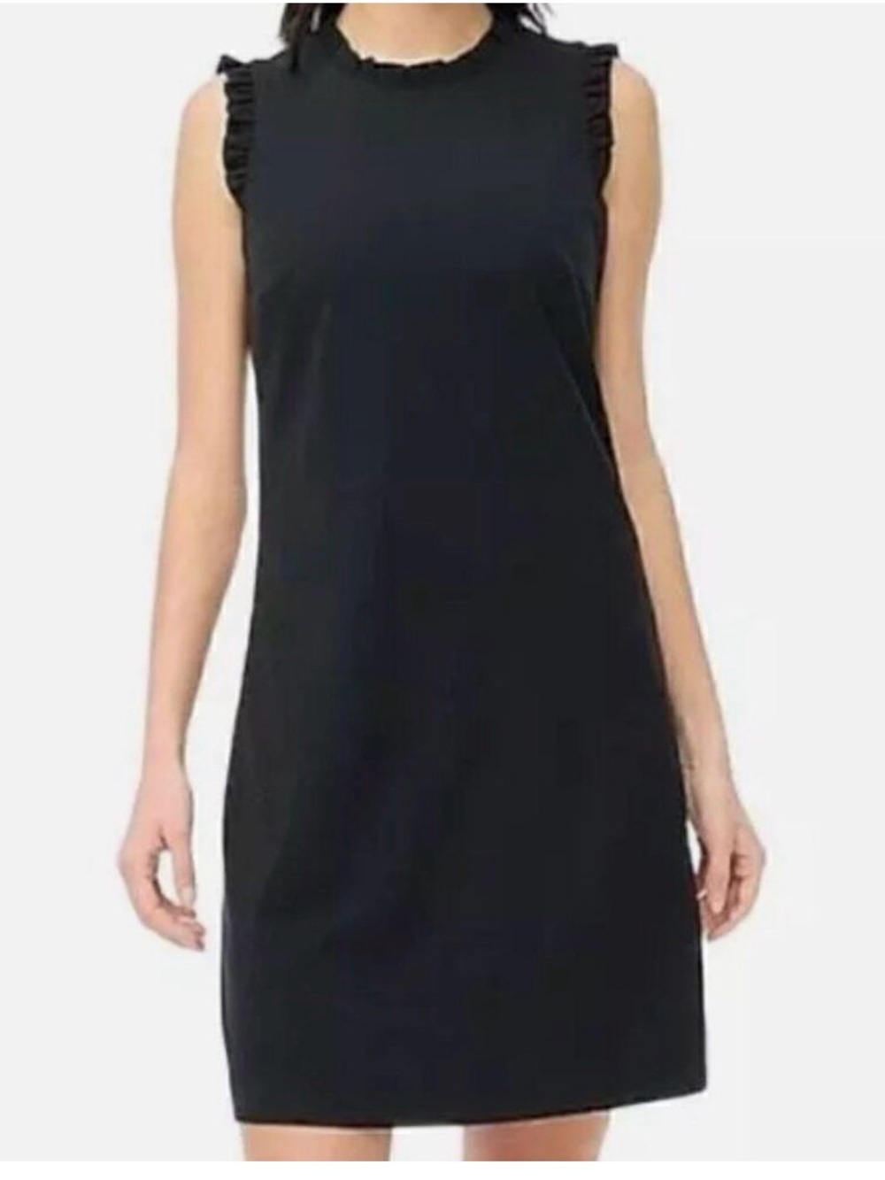J Crew Factory Black Sleeveless Ruffle Trim Shift Dress